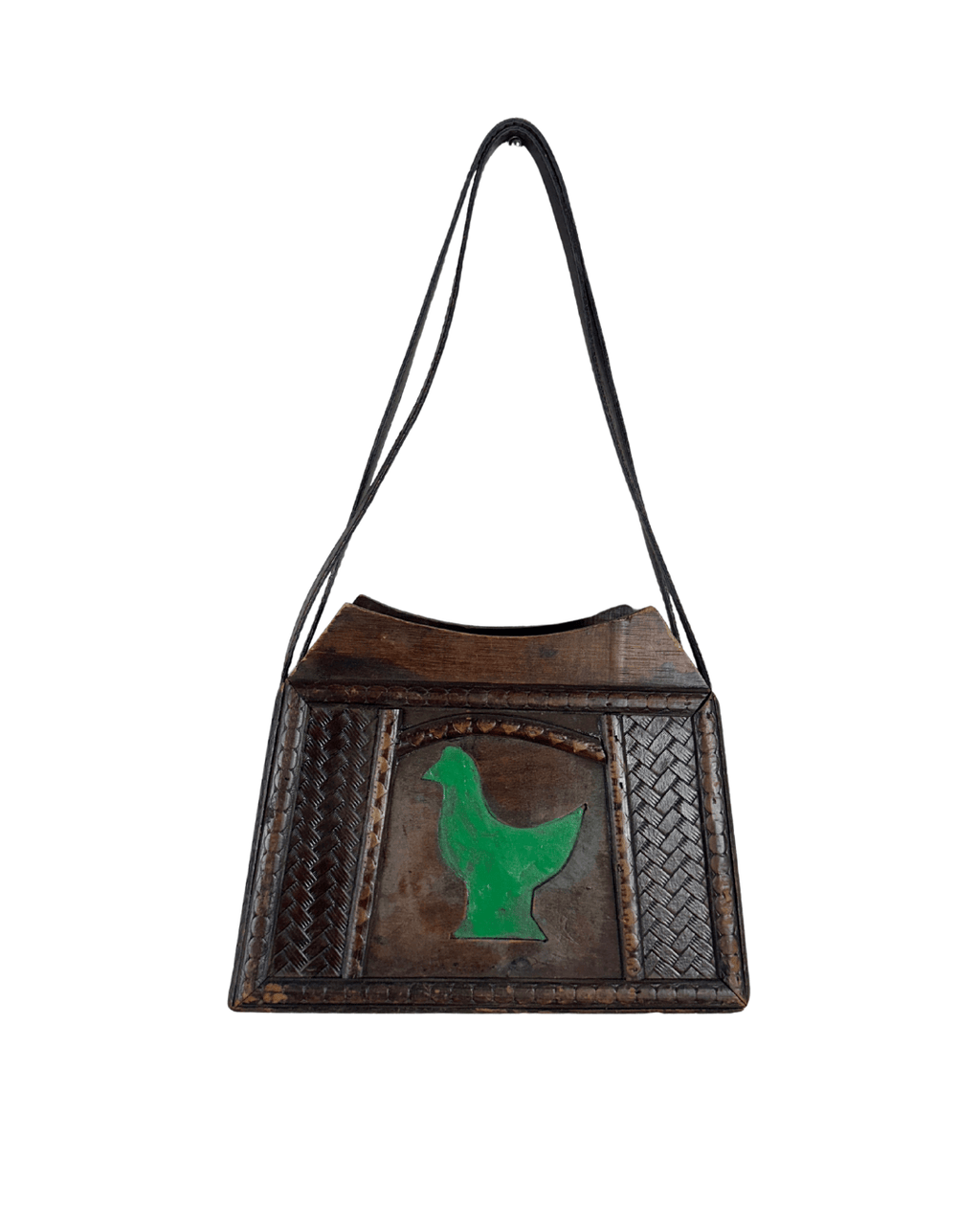 Vintage 70s Handcrafted Wooden Folk Art Shoulder Bag - Funkify