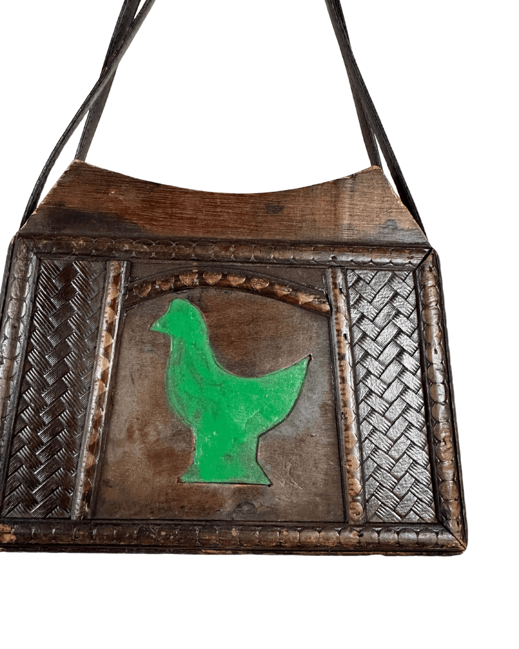 Vintage 70s Handcrafted Wooden Folk Art Shoulder Bag - Funkify