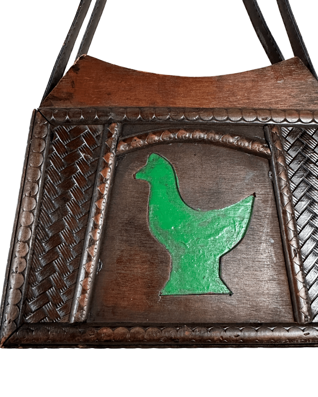 Vintage 70s Handcrafted Wooden Folk Art Shoulder Bag - Funkify
