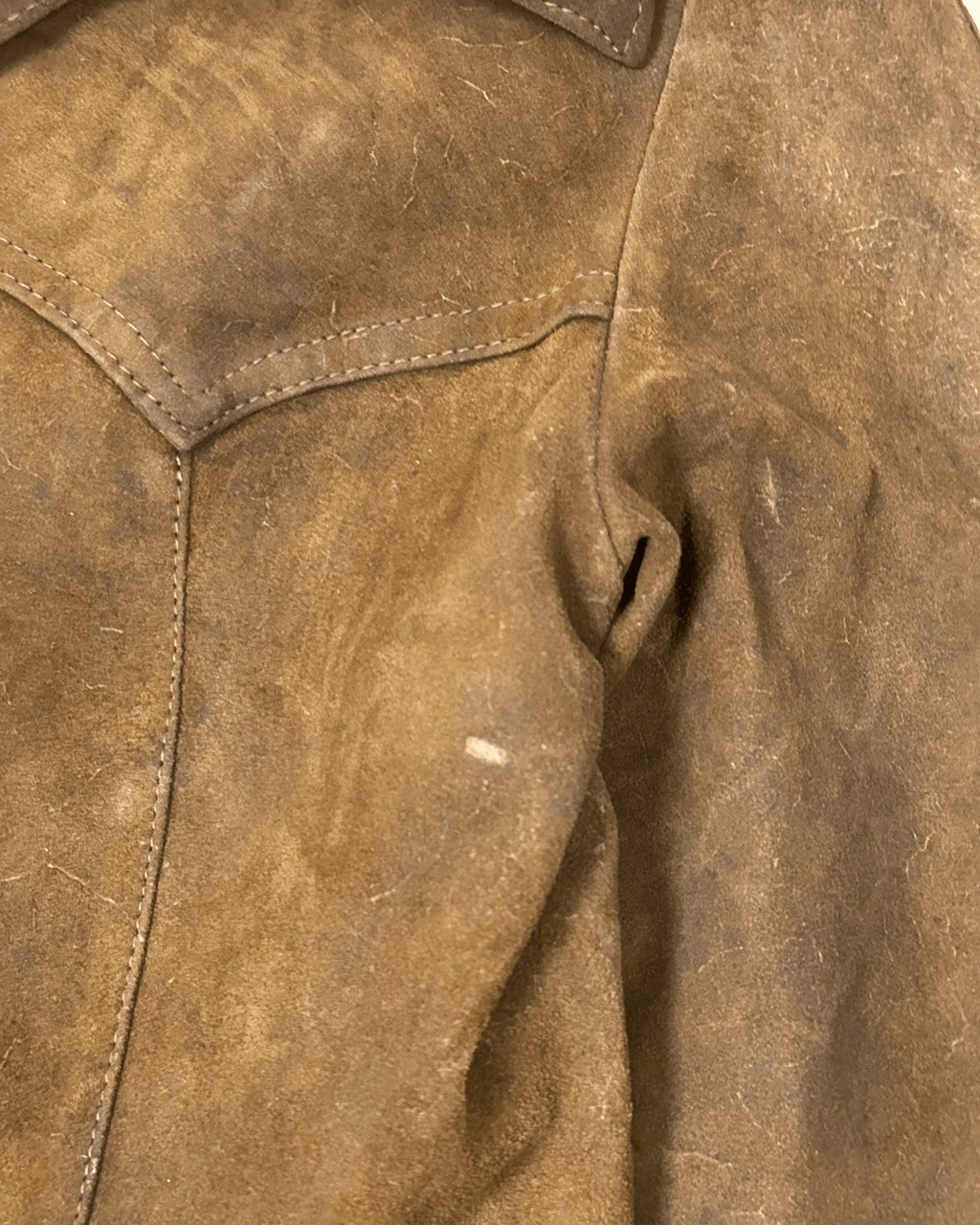Vintage 70s "Western Grunge" Distressed Suede Leather Women's Coat - Funkify