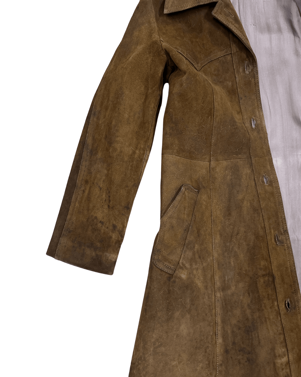 Vintage 70s "Western Grunge" Distressed Suede Leather Women's Coat - Funkify