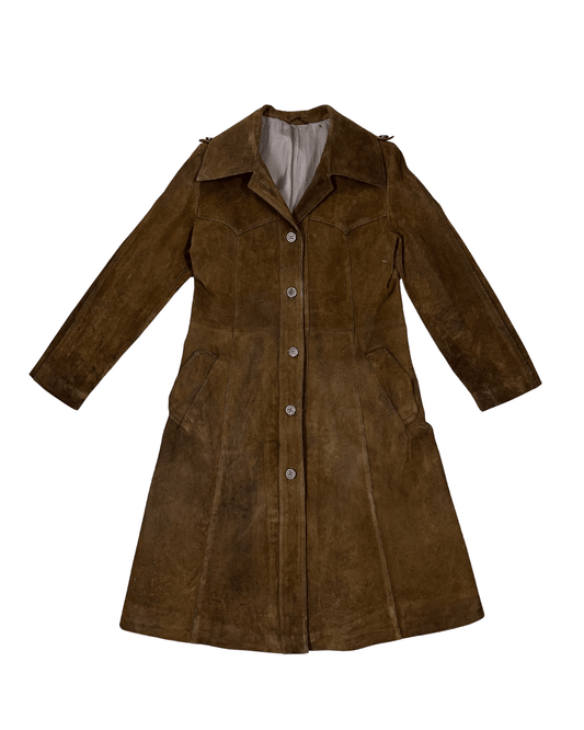 Vintage 70s "Western Grunge" Distressed Suede Leather Women's Coat - Funkify