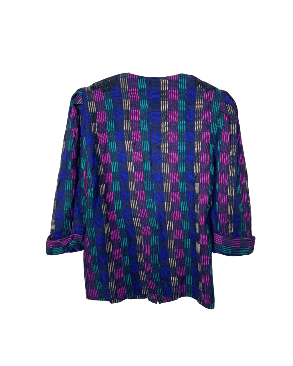 Vintage 80s Blouse with Black Lace Collar XL - Funkify