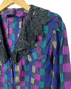 Vintage 80s Blouse with Black Lace Collar XL - Funkify