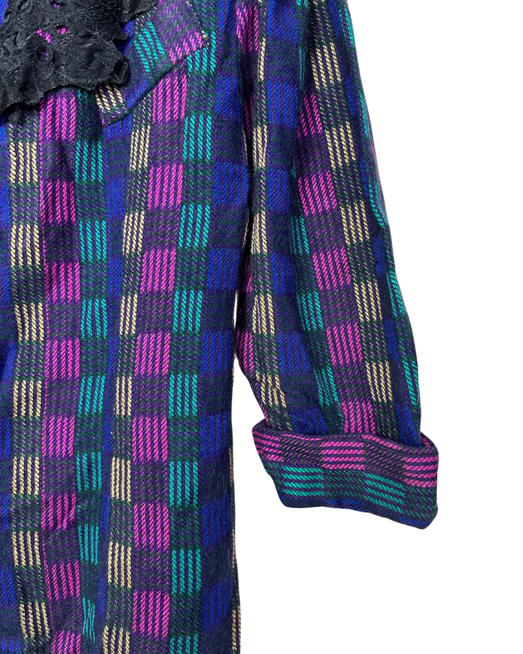 Vintage 80s Blouse with Black Lace Collar XL - Funkify