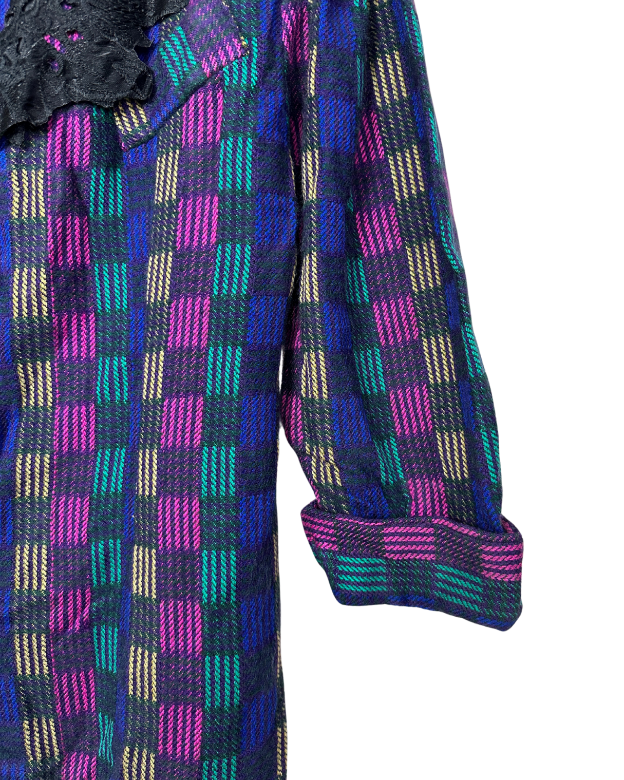 Vintage 80s Blouse with Black Lace Collar XL - Funkify