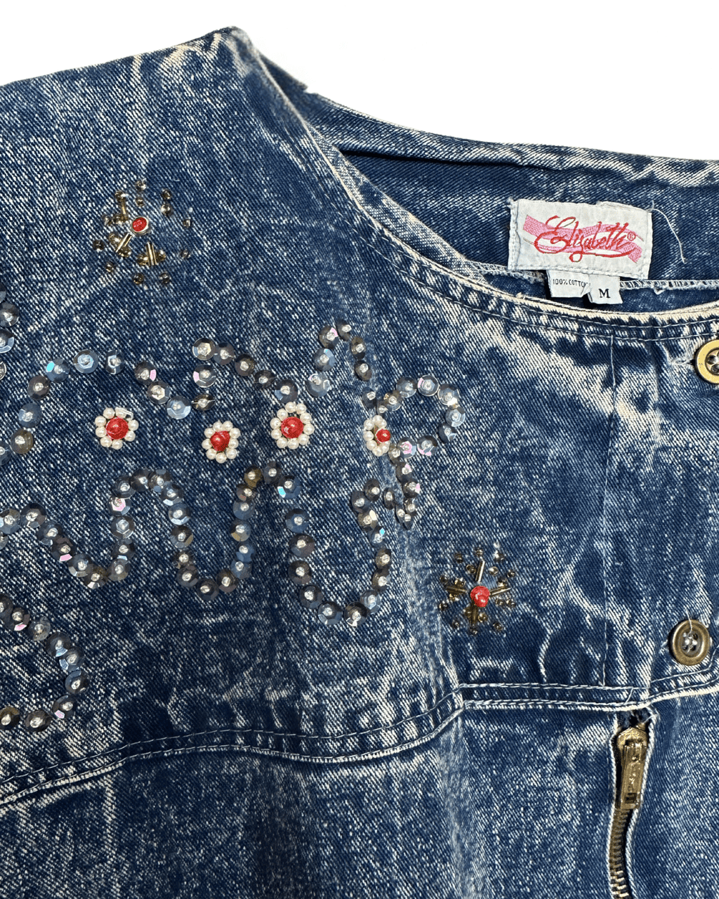 Vintage 80s Embelished Denim Vest Medium - Funkify