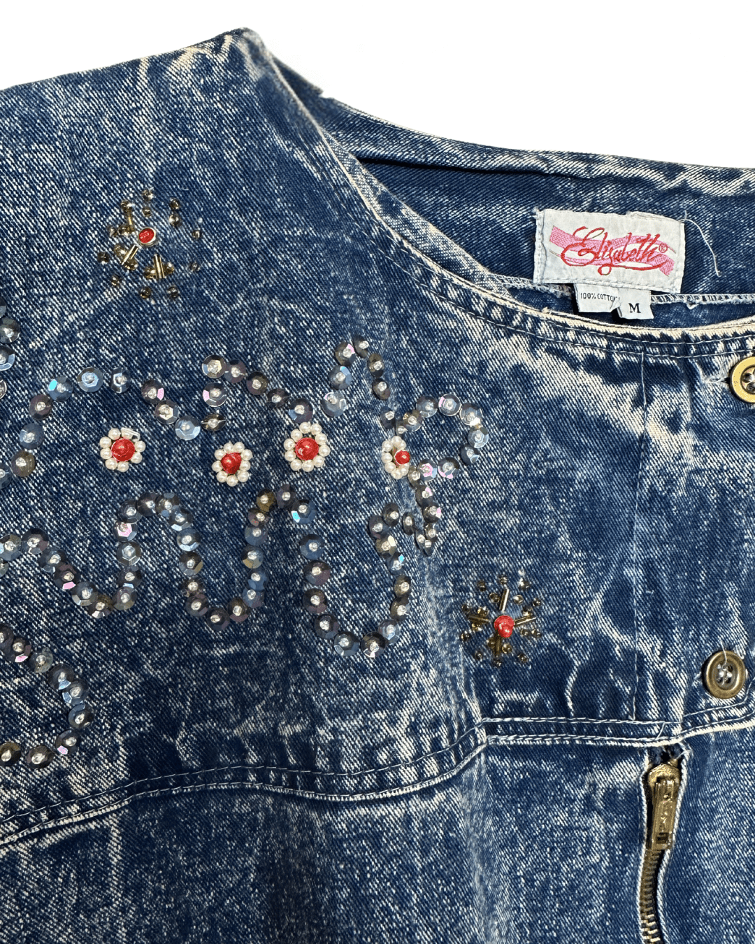 Vintage 80s Embelished Denim Vest Medium - Funkify