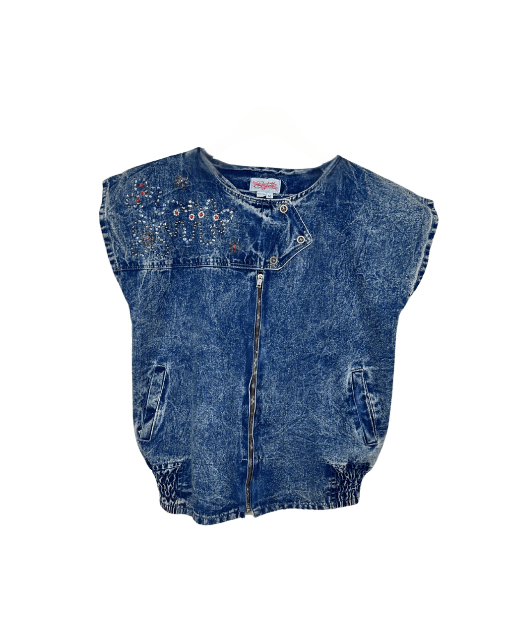 Vintage 80s Embelished Denim Vest Medium - Funkify