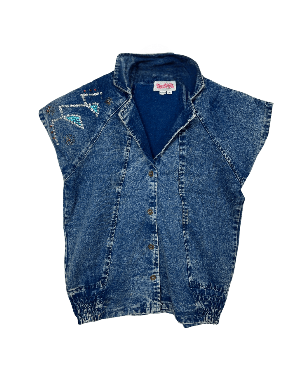 Vintage 80s Embellished Denim Vest Medium - Funkify