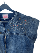 Vintage 80s Embellished Denim Vest XL - Funkify