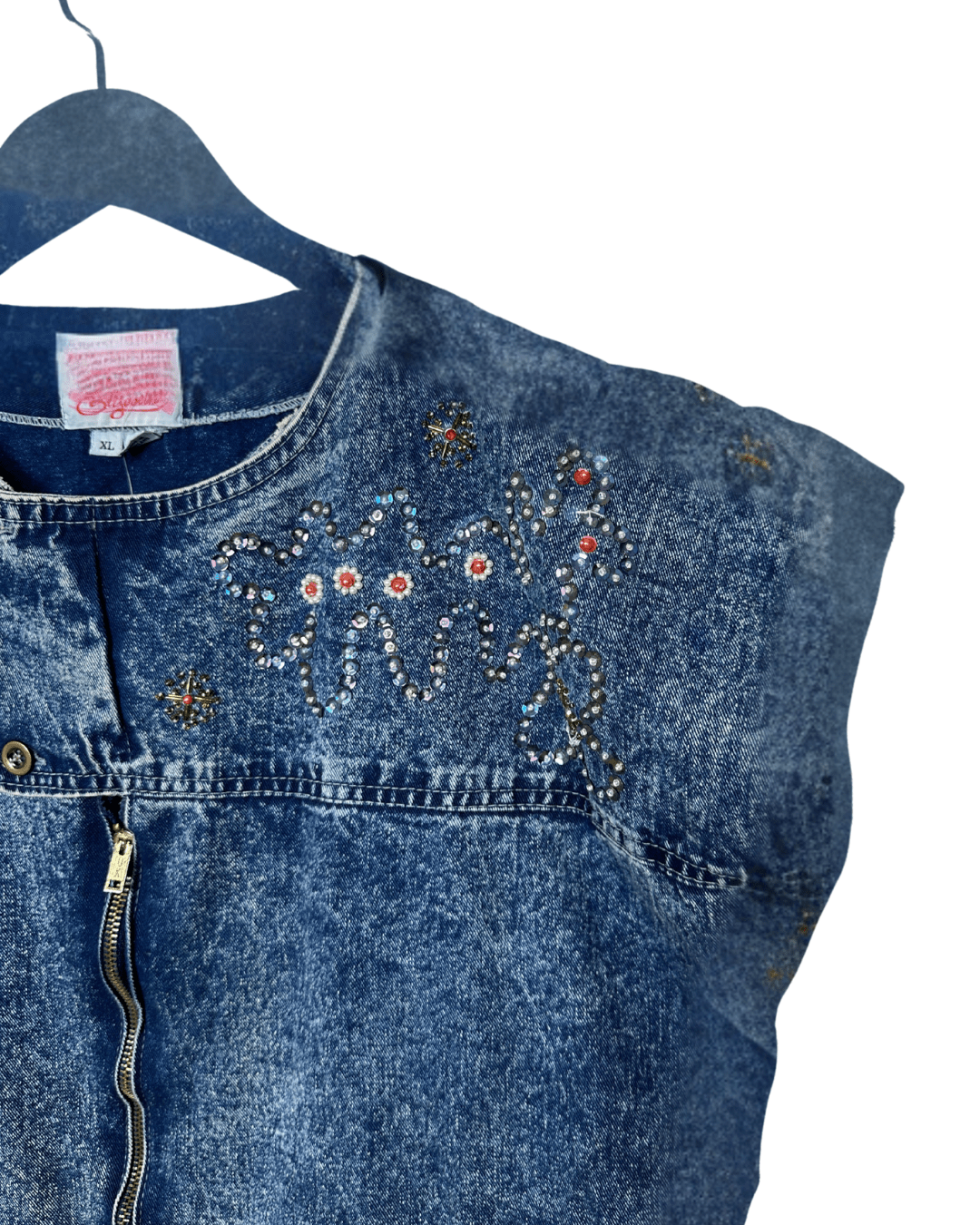 Vintage 80s Embellished Denim Vest XL - Funkify