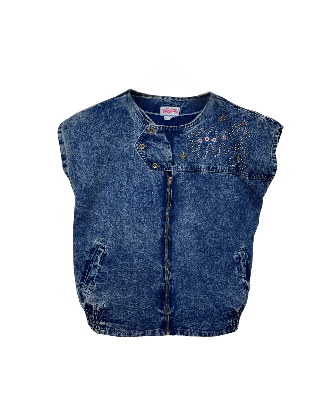 Vintage 80s Embellished Denim Vest XL - Funkify