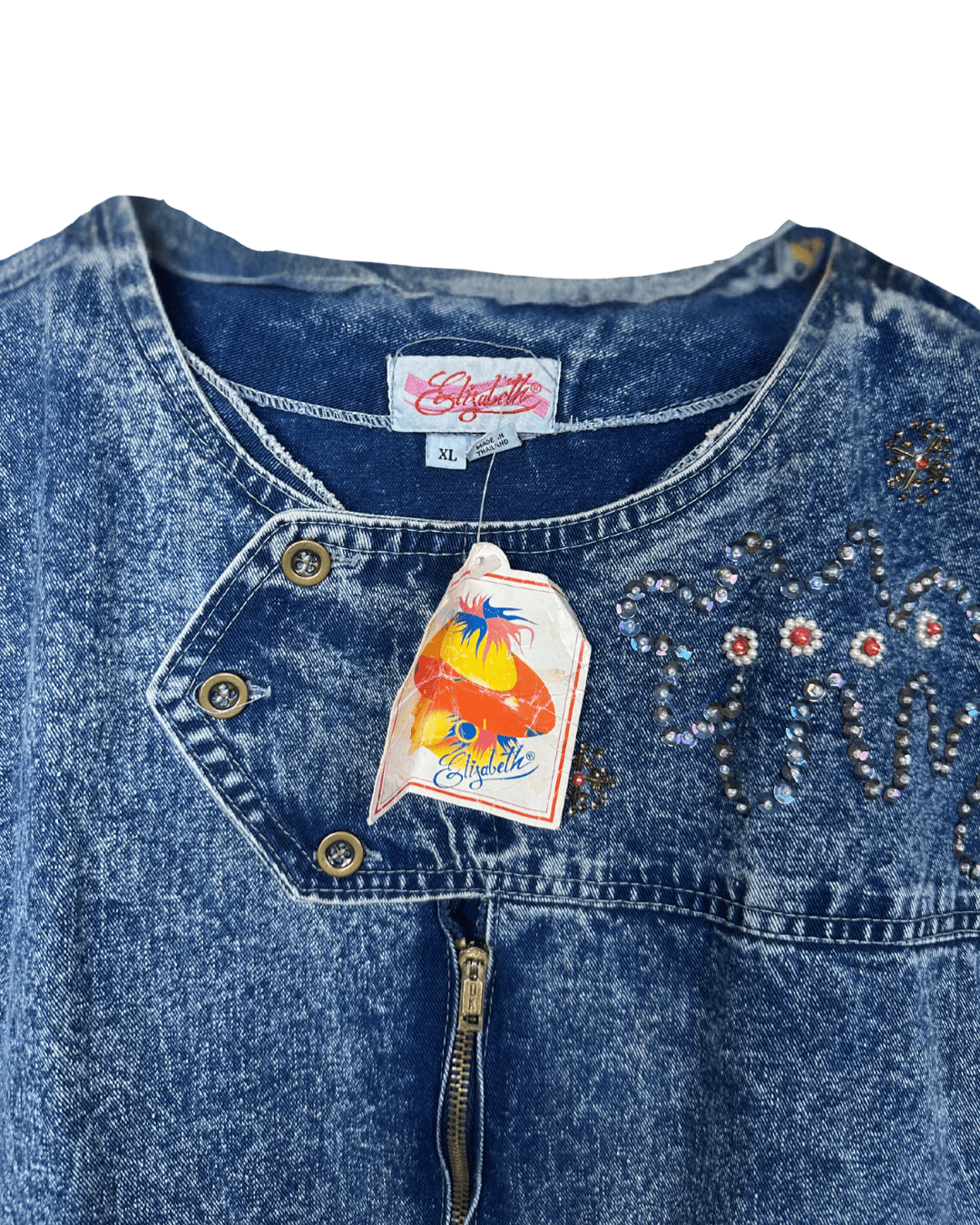 Vintage 80s Embellished Denim Vest XL - Funkify