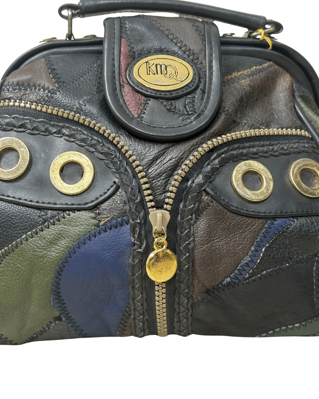 Vintage 80s KMQ Patchwork Genuine Leather Handbag - Funkify