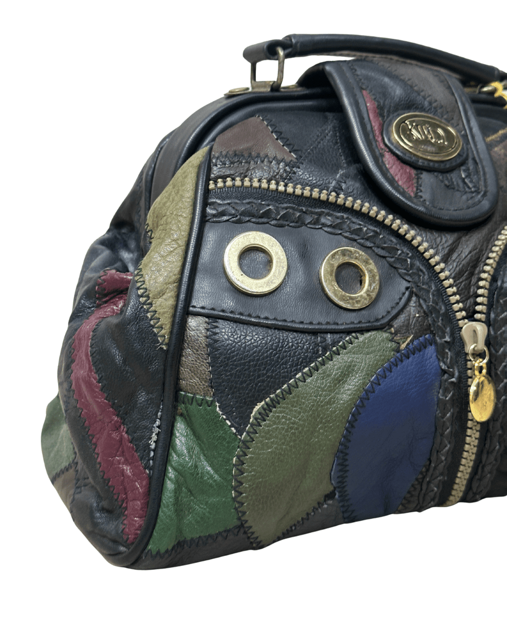 Vintage 80s KMQ Patchwork Genuine Leather Handbag - Funkify