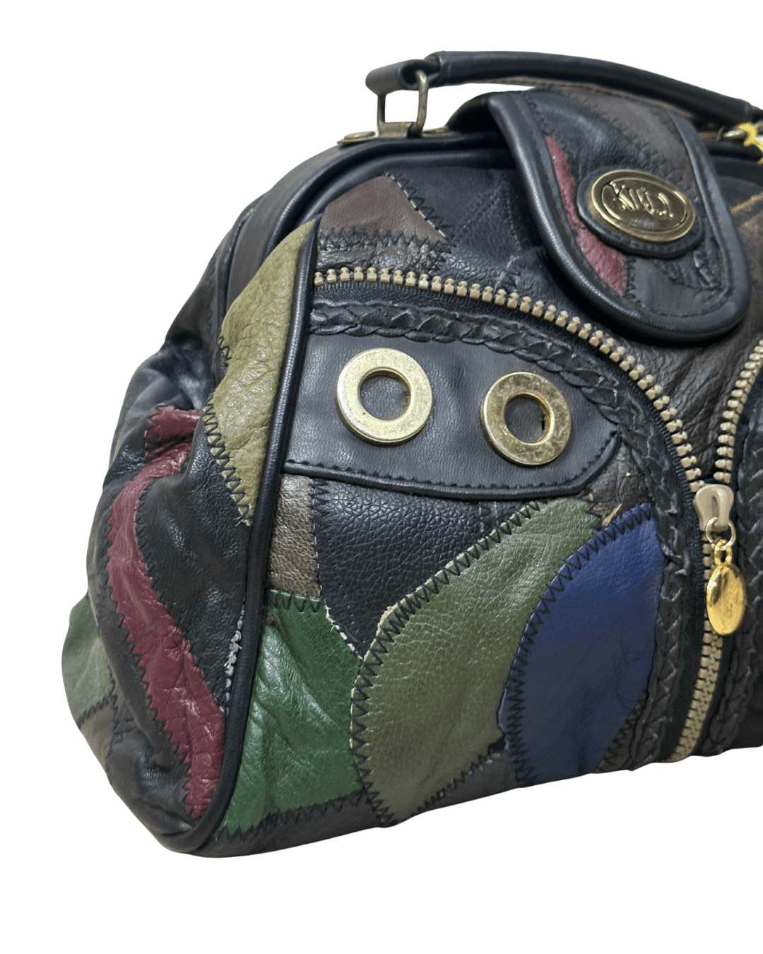 Vintage 80s KMQ Patchwork Genuine Leather Handbag - Funkify