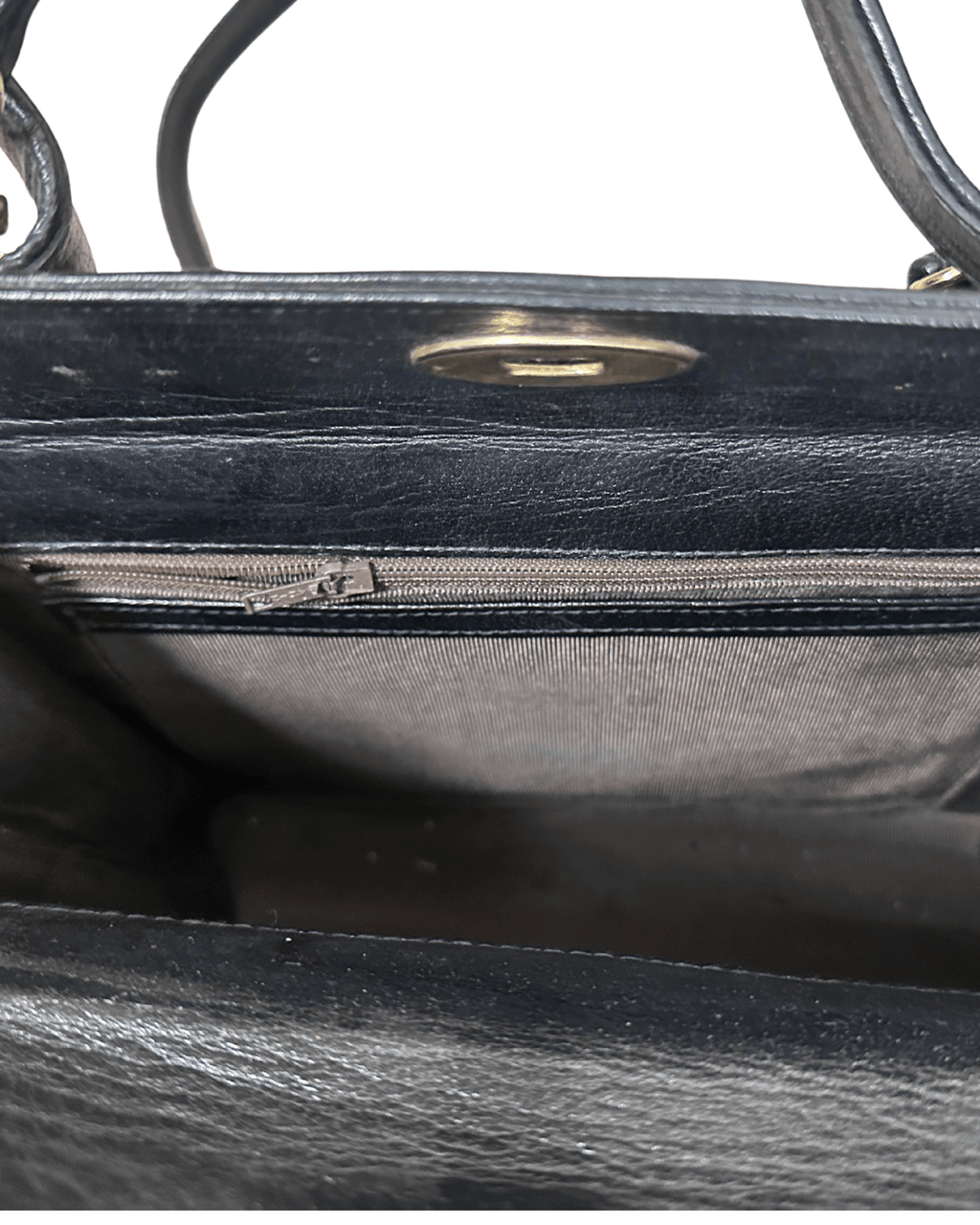 Vintage 80s Leather Structured Handbag with Gold Medallion Details - Funkify