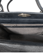Vintage 80s Leather Structured Handbag with Gold Medallion Details - Funkify