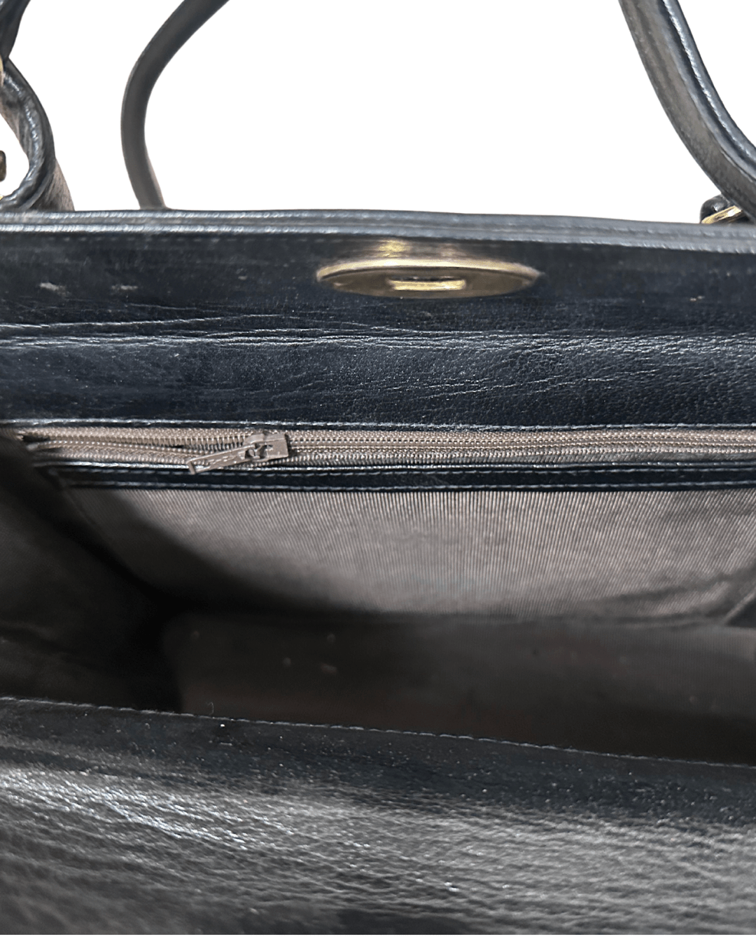 Vintage 80s Leather Structured Handbag with Gold Medallion Details - Funkify