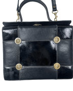 Vintage 80s Leather Structured Handbag with Gold Medallion Details - Funkify