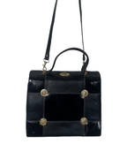 Vintage 80s Leather Structured Handbag with Gold Medallion Details - Funkify