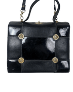 Vintage 80s Leather Structured Handbag with Gold Medallion Details - Funkify