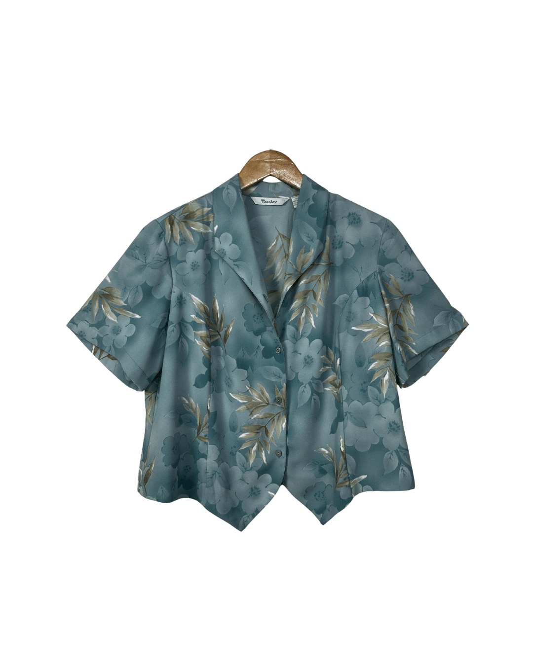 Vintage 80s Tan Jay Blouse w/ Shoulder Pads - XL/2XL - Funkify
