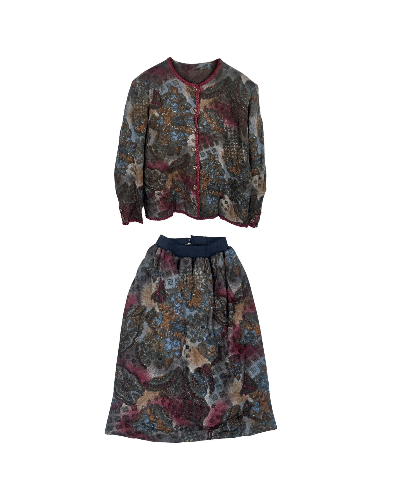 Vintage 80s/90s Tapestry Floral Skirt Suit Set - Funkify