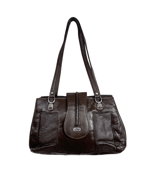 Vintage 90s Espresso Genuine Leather Shoulder Bag - Funkify