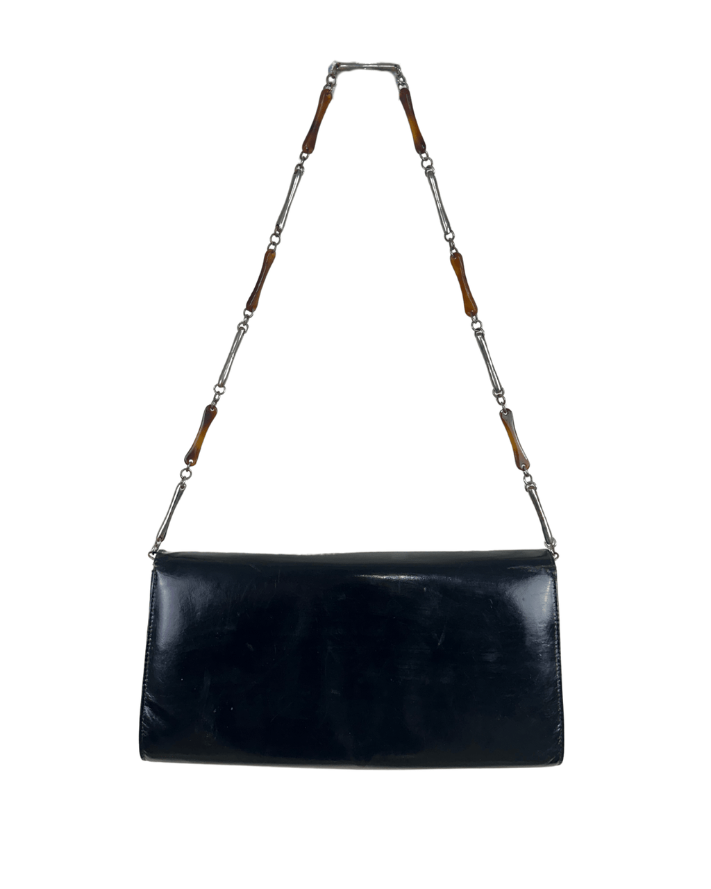 Vintage 90s Genuine Leather & Snakeskin Chain Shoulder Bag - Funkify
