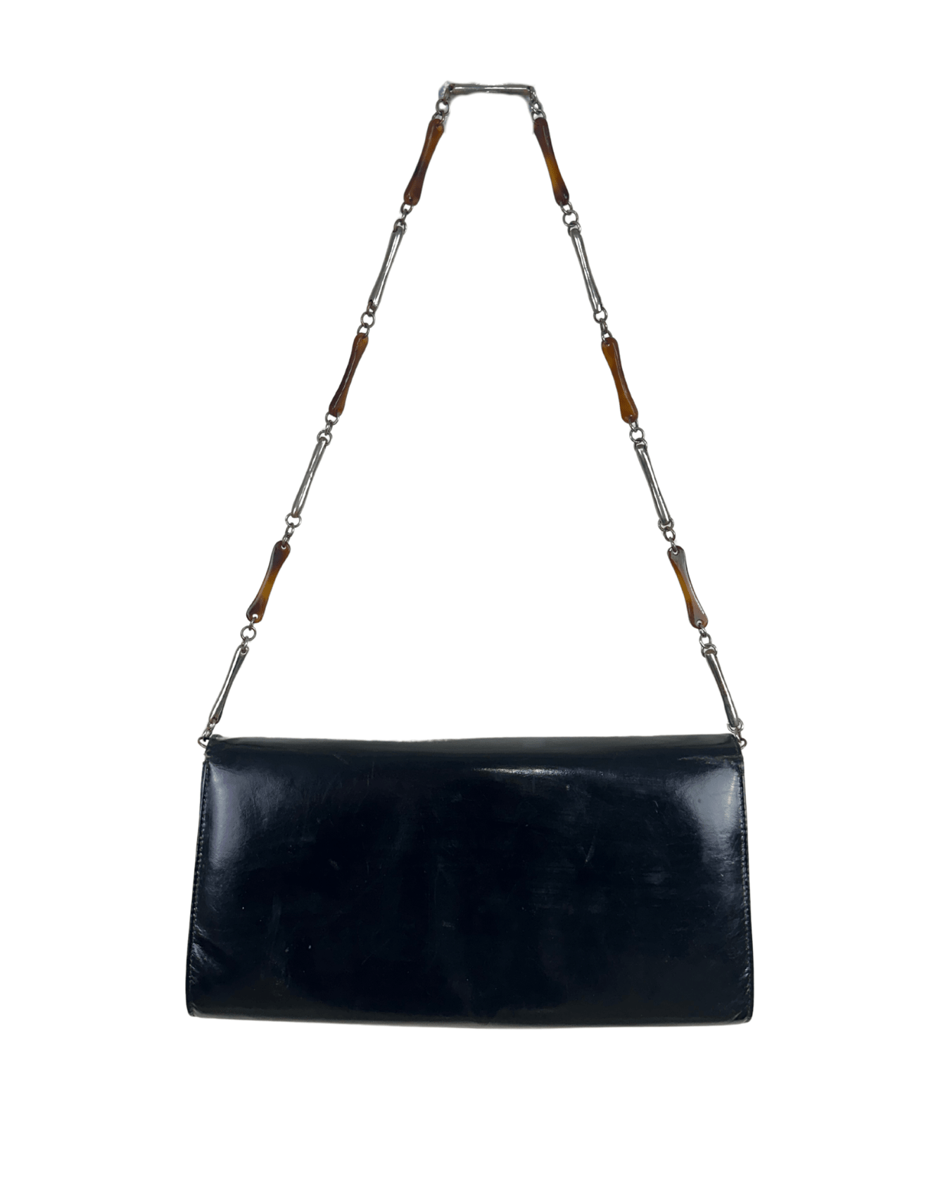 Vintage 90s Genuine Leather & Snakeskin Chain Shoulder Bag - Funkify