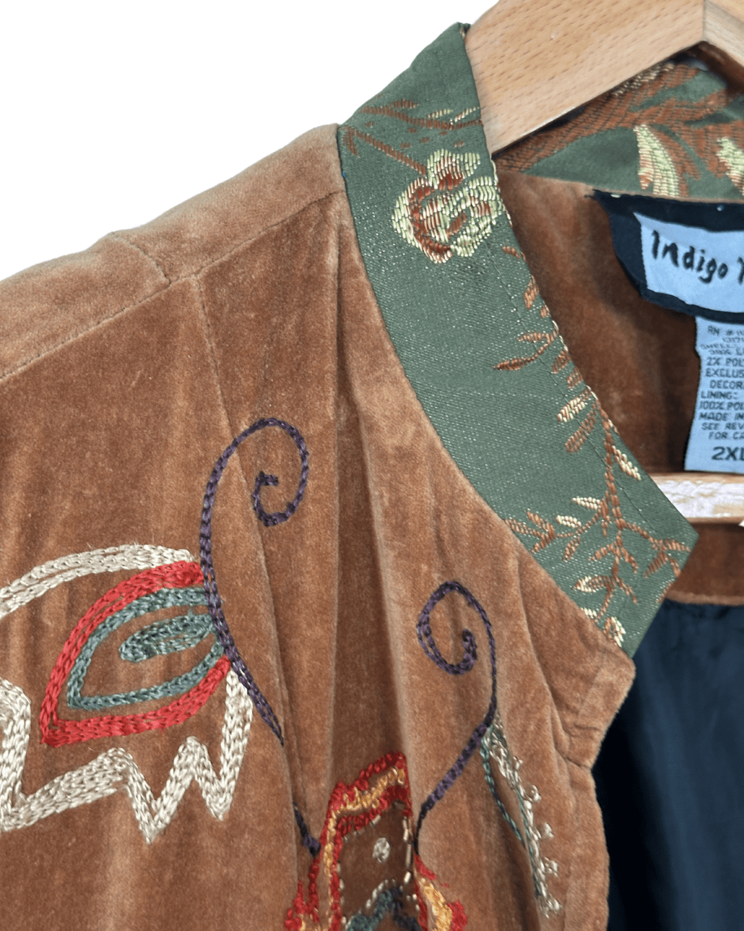 Vintage 90's Indigo Moon Velvet Embroidered Duster Coat 2XL - Funkify