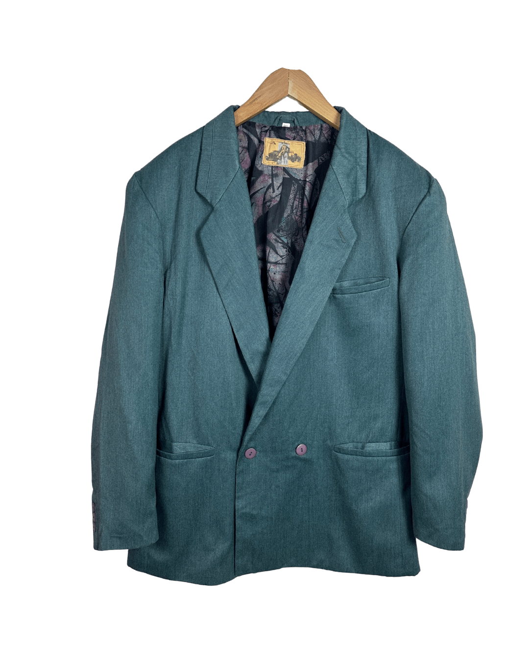 Vintage 90s Teal Green Double Breasted Blazer (Abstract Lining) - Funkify