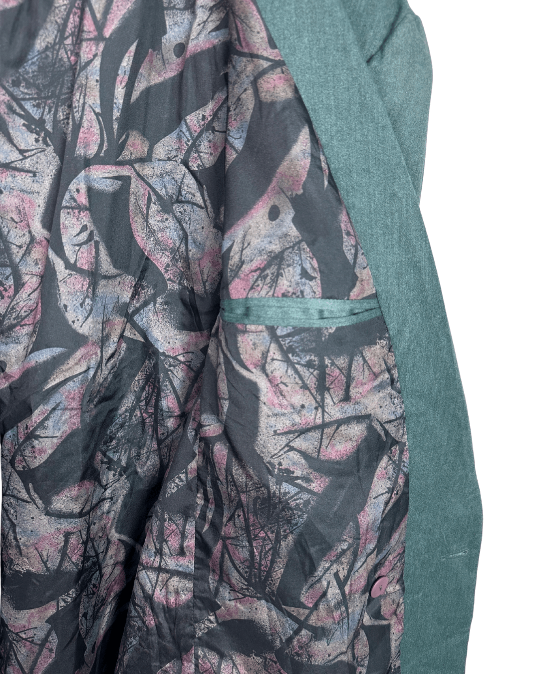 Vintage 90s Teal Green Double Breasted Blazer (Abstract Lining) - Funkify