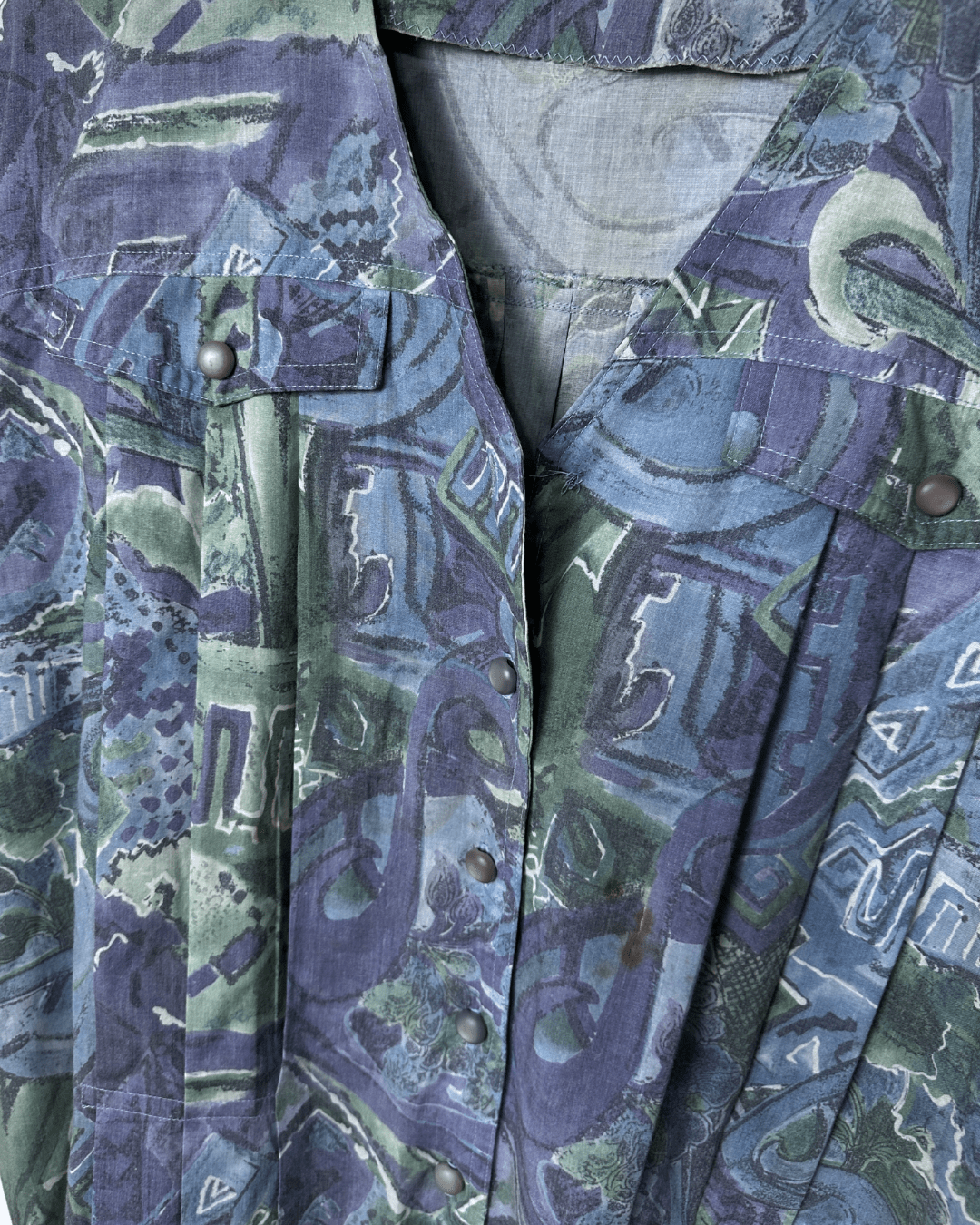 Vintage Abstract Pleated Blouse XL - Funkify
