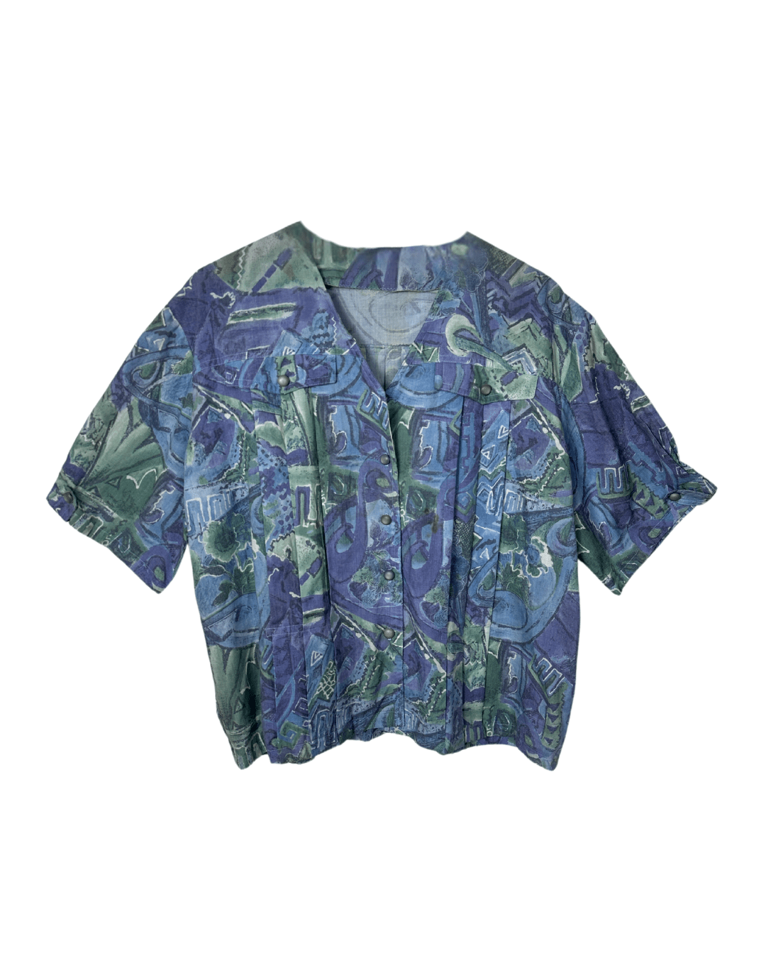 Vintage Abstract Pleated Blouse XL - Funkify