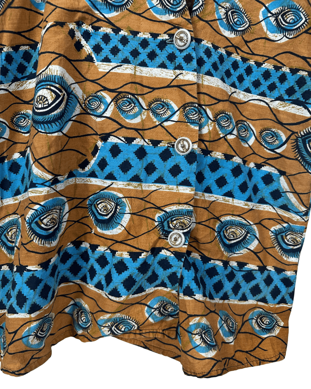 Vintage African Wax Print Blouse w/ Shoulder Pads - Funkify