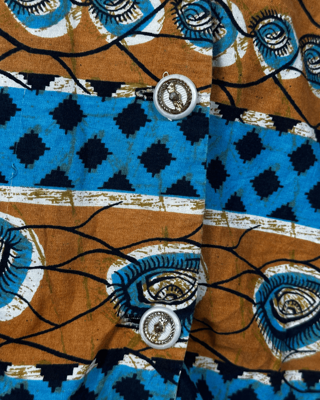 Vintage African Wax Print Blouse w/ Shoulder Pads - Funkify