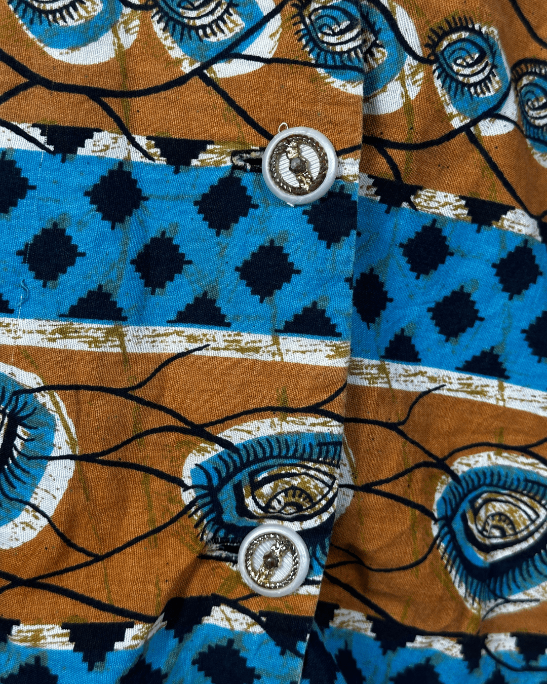 Vintage African Wax Print Blouse w/ Shoulder Pads - Funkify