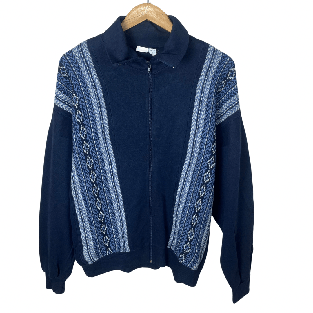 Vintage Argyle Pattern Zip-up Sweatshirt Large - Funkify