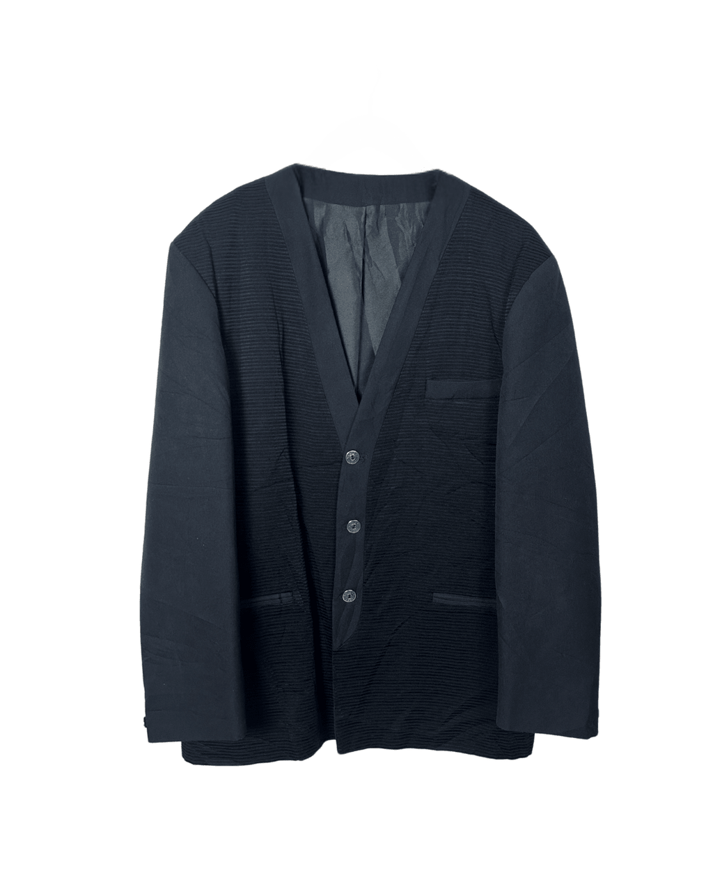 Vintage Babouche Black Ribbed Wool Blend Blazer 52 - Funkify