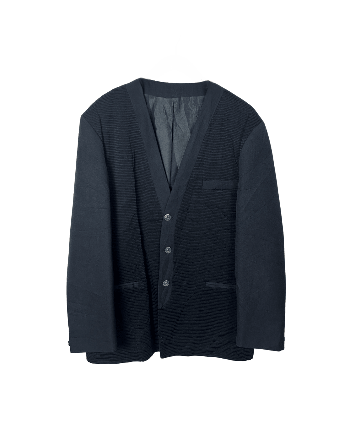 Vintage Babouche Black Ribbed Wool Blend Blazer 52 - Funkify