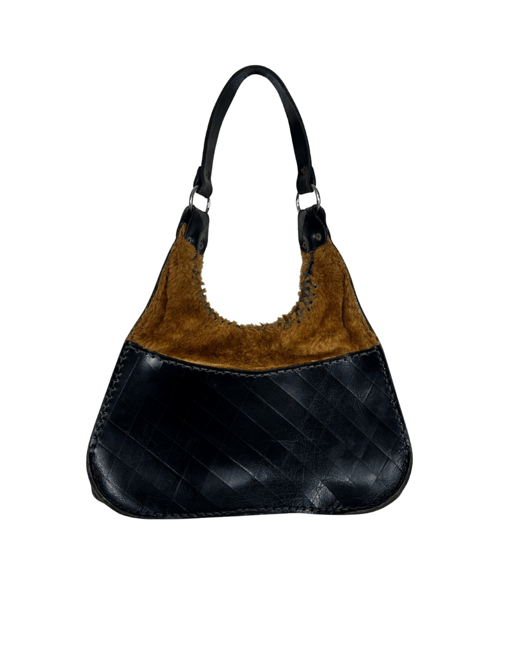 Vintage Beertini Genuine Leather x Fur Hobo Shoulder Bag - Funkify