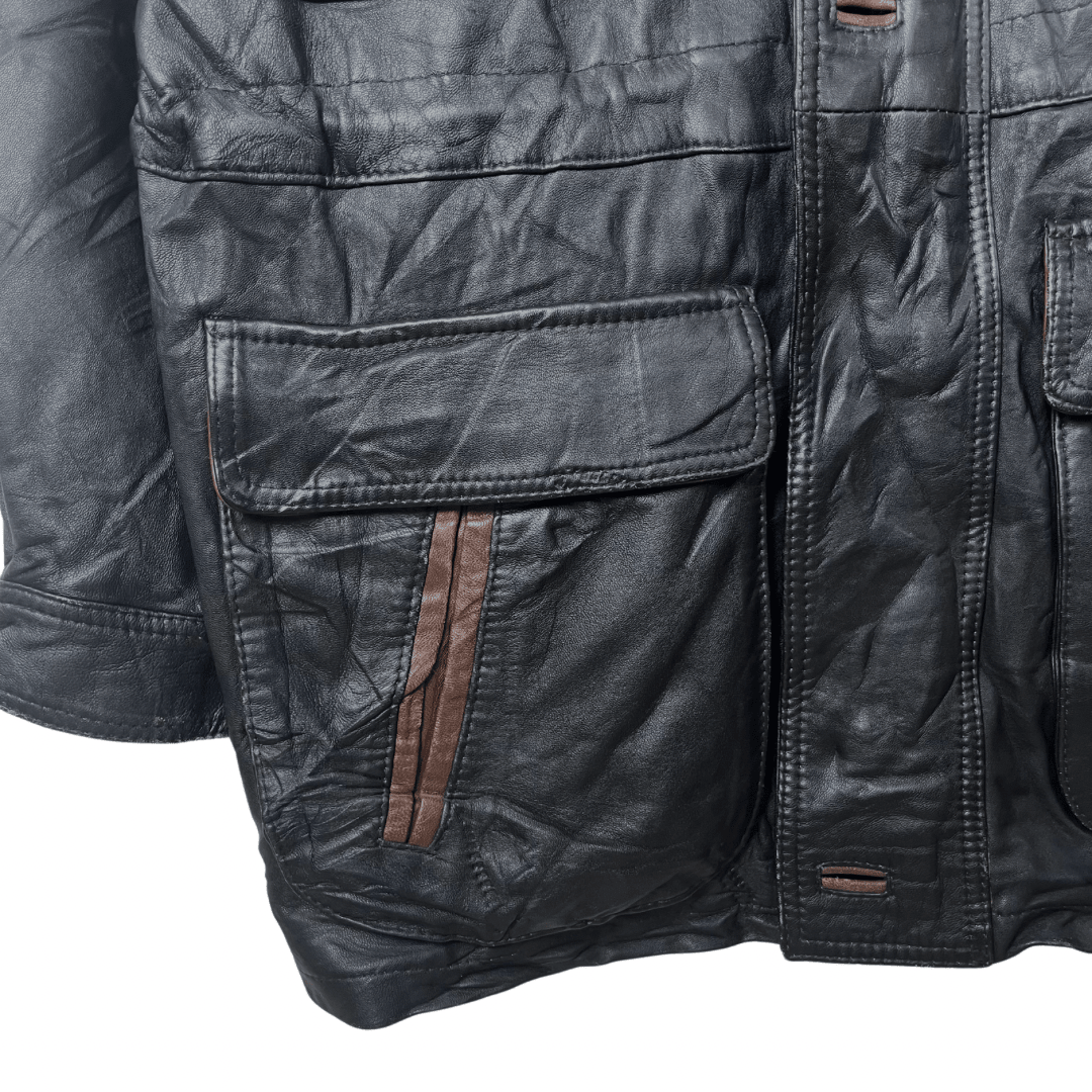 Vintage Black & Brown Genuine Leather Jacket Large - Funkify