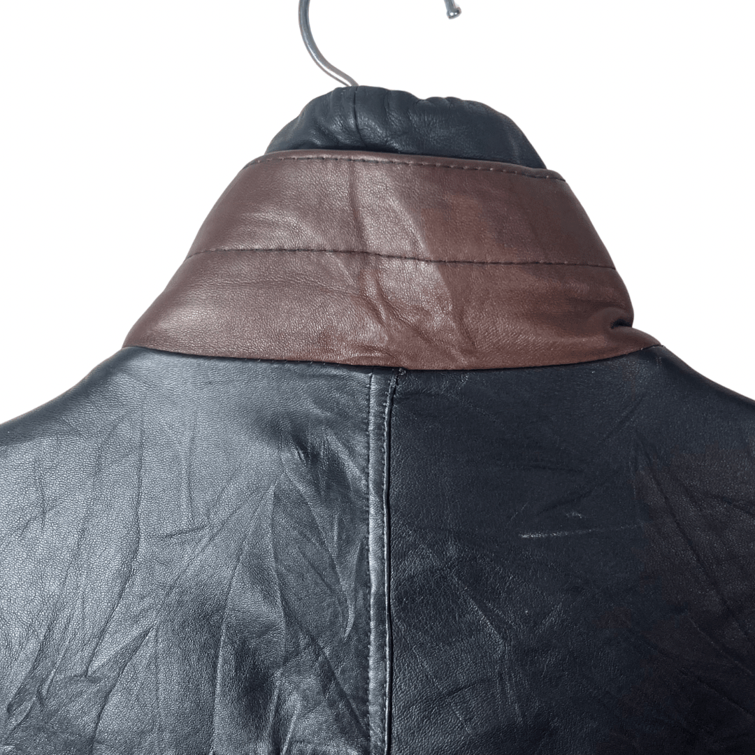 Vintage Black & Brown Genuine Leather Jacket Large - Funkify