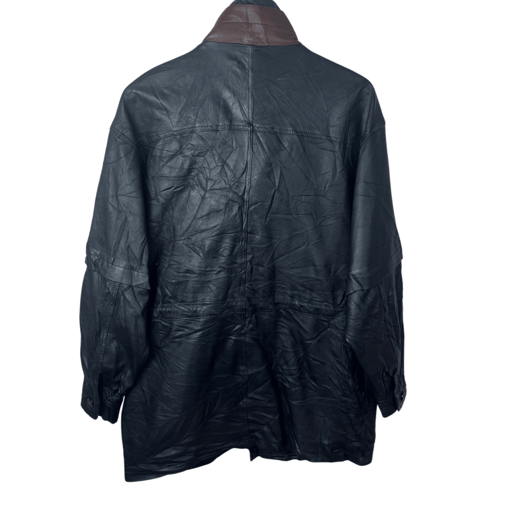 Vintage Black & Brown Genuine Leather Jacket Large - Funkify