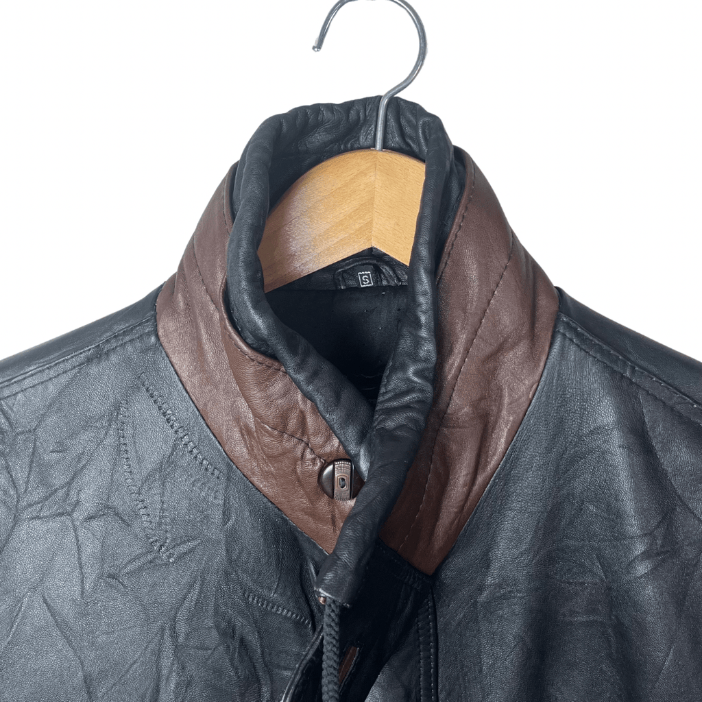 Vintage Black & Brown Genuine Leather Jacket Large - Funkify