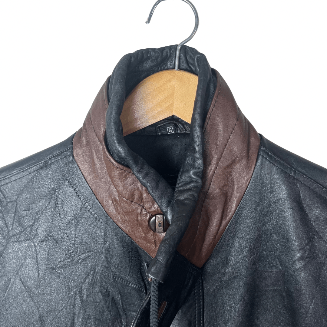 Vintage Black & Brown Genuine Leather Jacket Large - Funkify