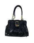 Vintage Black Faux Snakeskin Top - Handle Bag with Gold Buckle - Funkify